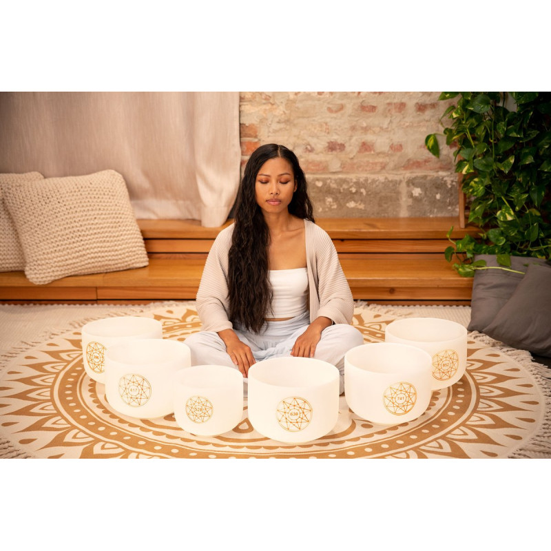 Meinl Sonic Energy SOLCSBSET Solfeggio Crystal Singing Bowl Set 6 pcs - Ut 396 Hz/Re 417 Hz/Mi 528 Hz/Fa 639 Hz/Sol 741 