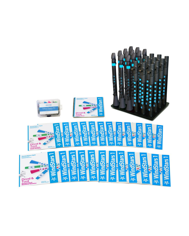 Nuvo NUNWS1CBK School Set, WindStars 1, set of 24 instr., black-blue, music book s English