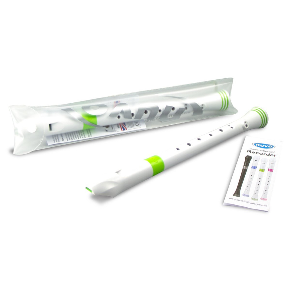 Nuvo NURB300GR Soprano Recorder, white/green, baroque