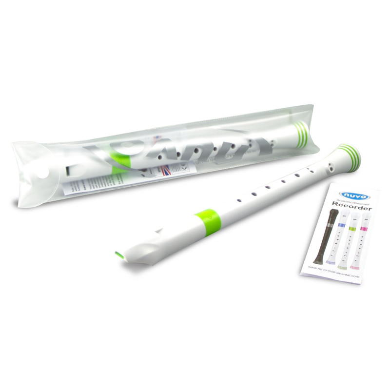 Nuvo NURB300GR Soprano Recorder, white/green, baroque