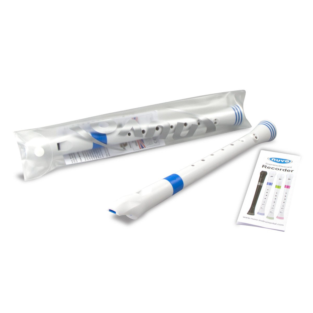 Nuvo NURG300BL Soprano Recorder, white/blue, German