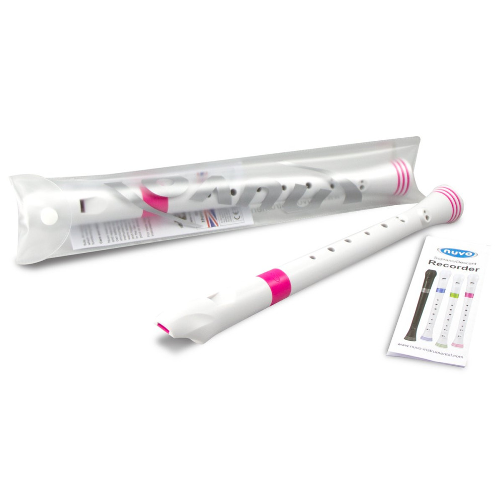 Nuvo NURG300PK Soprano Recorder, white/pink, German