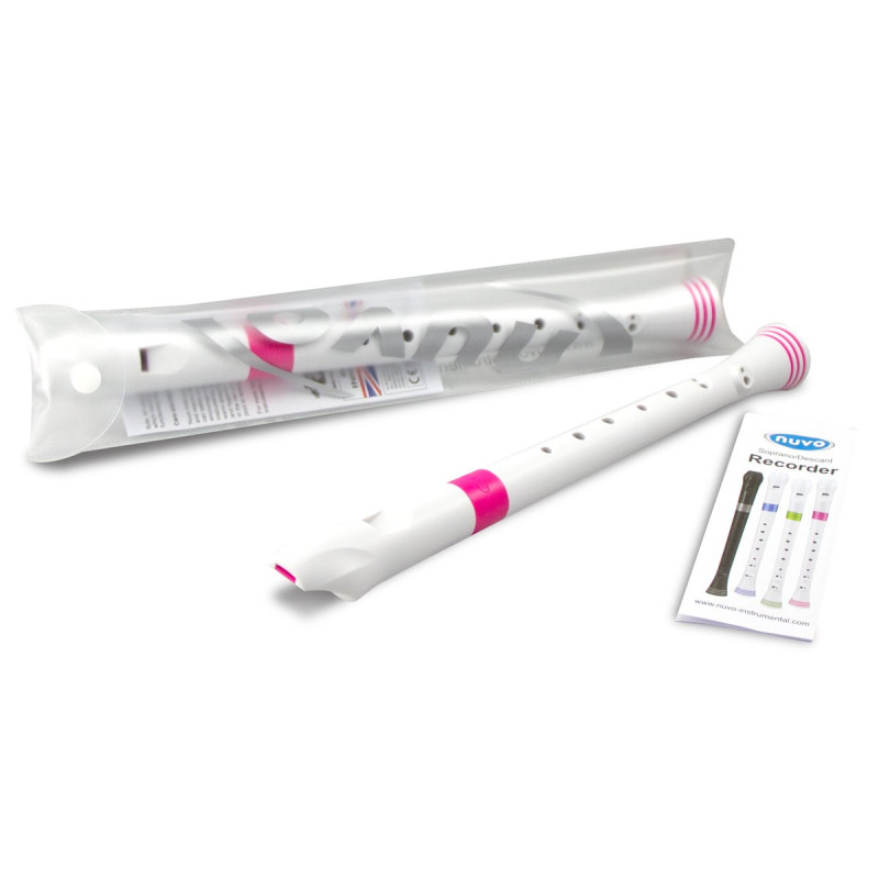 Nuvo NURG300PK Soprano Recorder, white/pink, German