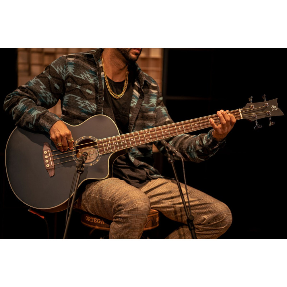 Ortega 1B-D7CE-SBK-4 Deep Series 7 Medium Scale Acoustic Bass 4 String - Spruce / Mahogany Satin Black