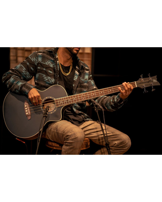 Ortega 1B-D7CE-SBK-4 Deep Series 7 Medium Scale Acoustic Bass 4 String - Spruce / Mahogany Satin Black