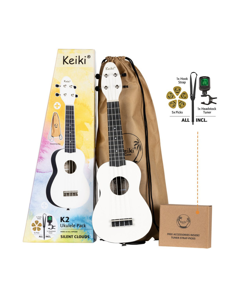 KEIKI K2 Series Soprano Ukulele Set - Agathis / ABS Silent Clouds