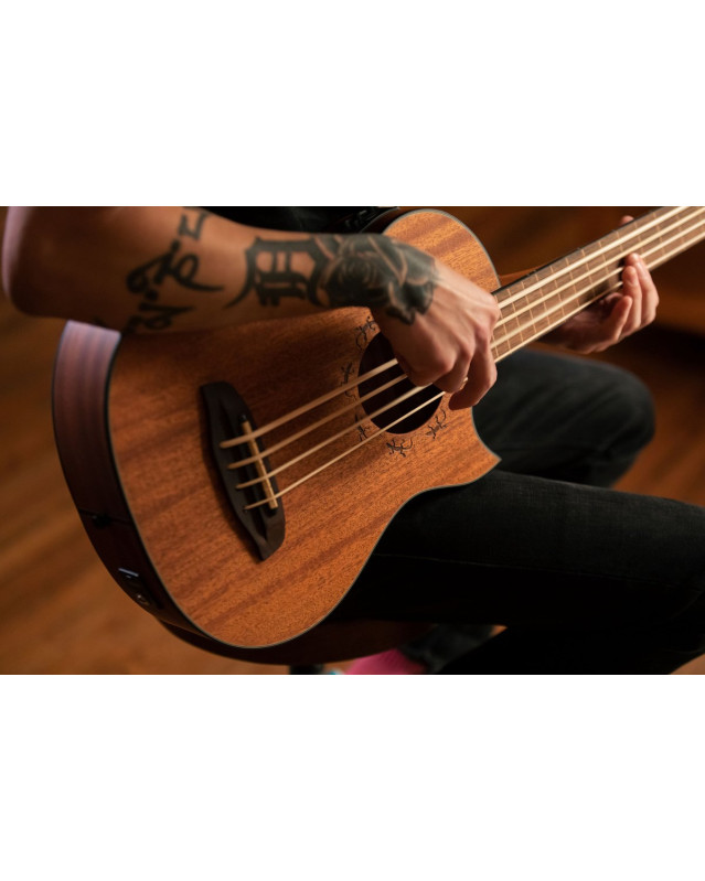 Ortega 1B-LIZZY-PRO Lizard Series Short Scale Fretless Uke Bass 4 String - Solid Mahogany Natural + Bag