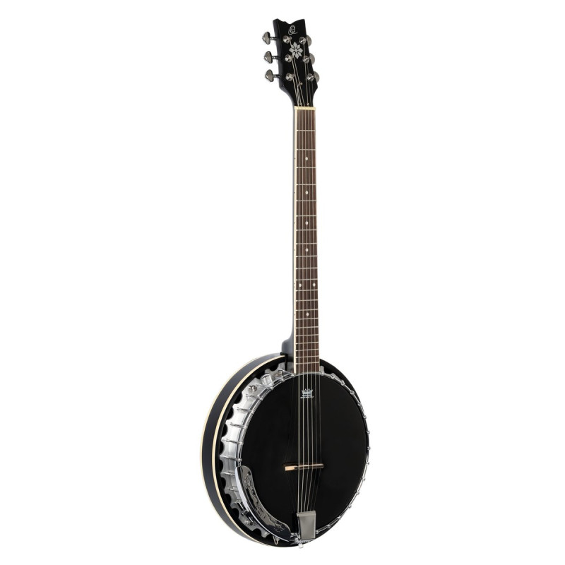 Ortega 1B-OBJE350/6S Raven Series Banjo 6 String - Mahogany Black + Bag