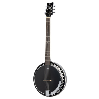 Ortega 1B-OBJE356SBL Raven Series Banjo 6 String Lefty - Mahogany Black + Bag