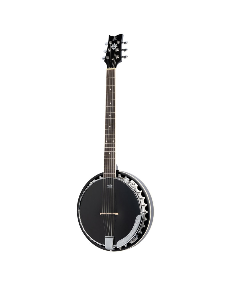 Ortega 1B-OBJE356SBL Raven Series Banjo 6 String Lefty - Mahogany Black + Bag