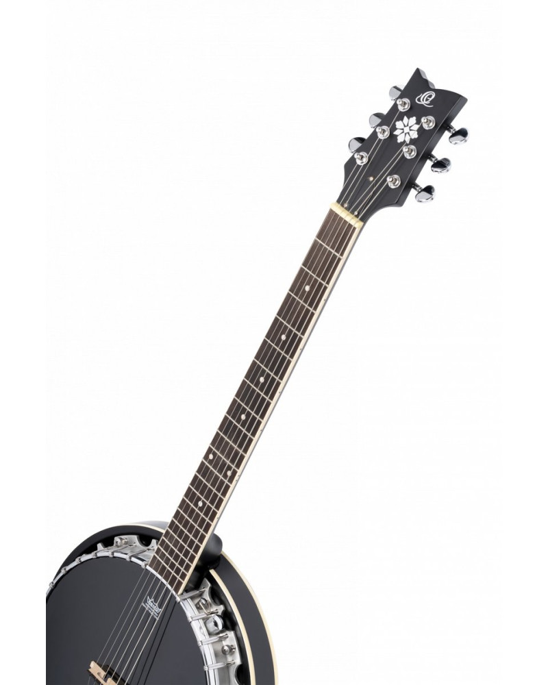 Ortega 1B-OBJE356SBL Raven Series Banjo 6 String Lefty - Mahogany Black + Bag