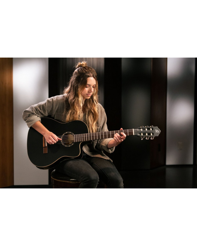 Ortega 1B-RCE125SNSB Family Series 4/4 Classical Slim Neck Guitar 6 String - Spruce / Mahogany Satin Black + Gig Bag