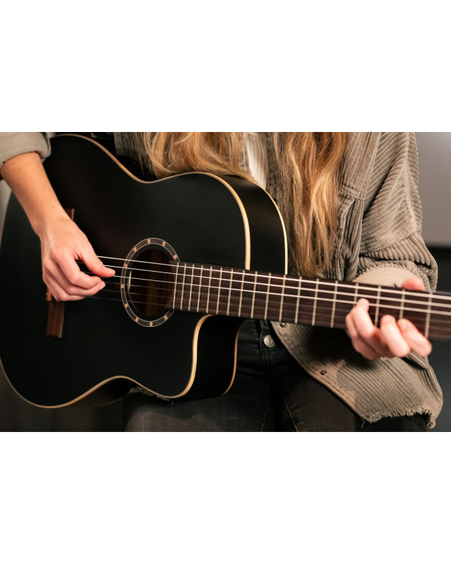 Ortega 1B-RCE125SNSB Family Series 4/4 Classical Slim Neck Guitar 6 String - Spruce / Mahogany Satin Black + Gig Bag