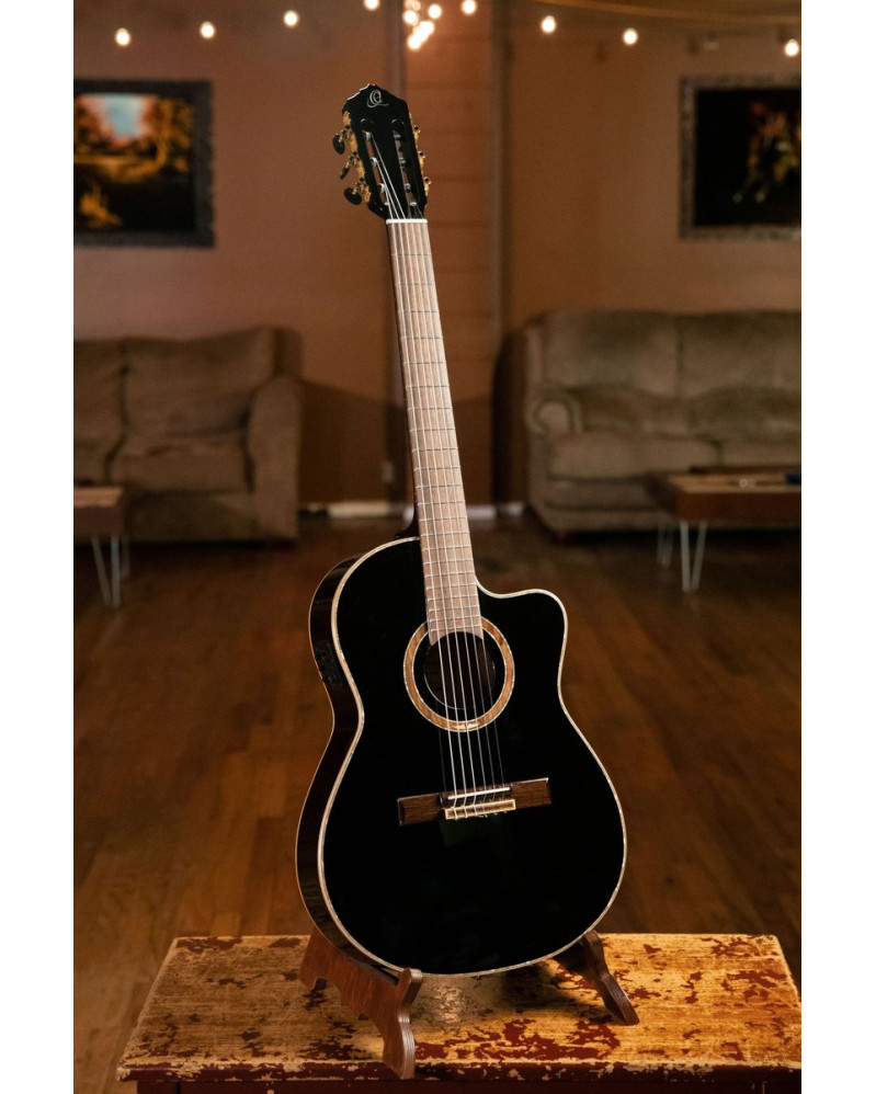 Ortega 1B-RCE138T4BK Classical Guitar Performer Series 4/4 Slim Neck / Thinline Body - black + bag