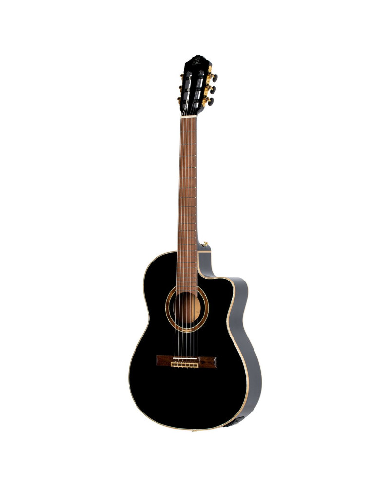 Ortega 1B-RCE138T4BK Classical Guitar Performer Series 4/4 Slim Neck / Thinline Body - black + bag