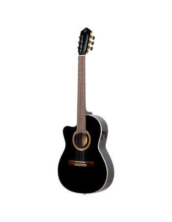 Ortega 1B-RCE138T4BL Performer Series Classical Guitar 4/4 Slim Neck Thinline Body Lefty - Black + Bag