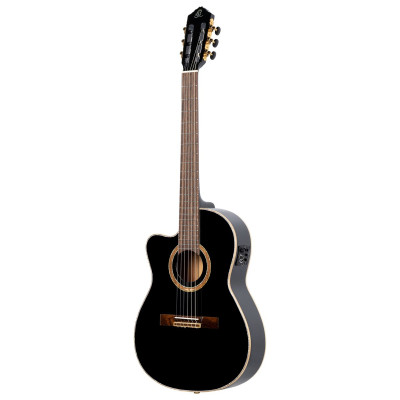 Ortega 1B-RCE138T4BL Performer Series Classical Guitar 4/4 Slim Neck Thinline Body Lefty - Black + Bag