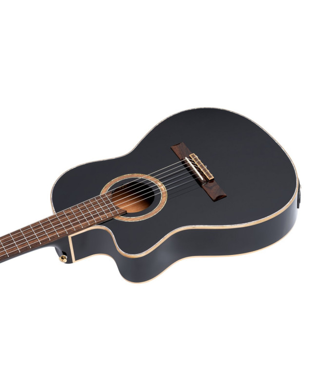 Ortega 1B-RCE138T4BL Performer Series Classical Guitar 4/4 Slim Neck Thinline Body Lefty - Black + Bag