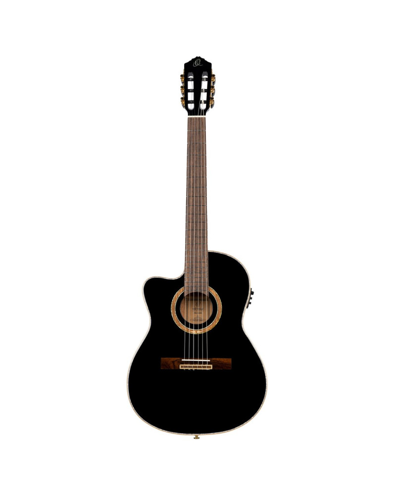 Ortega 1B-RCE138T4BL Performer Series Classical Guitar 4/4 Slim Neck Thinline Body Lefty - Black + Bag