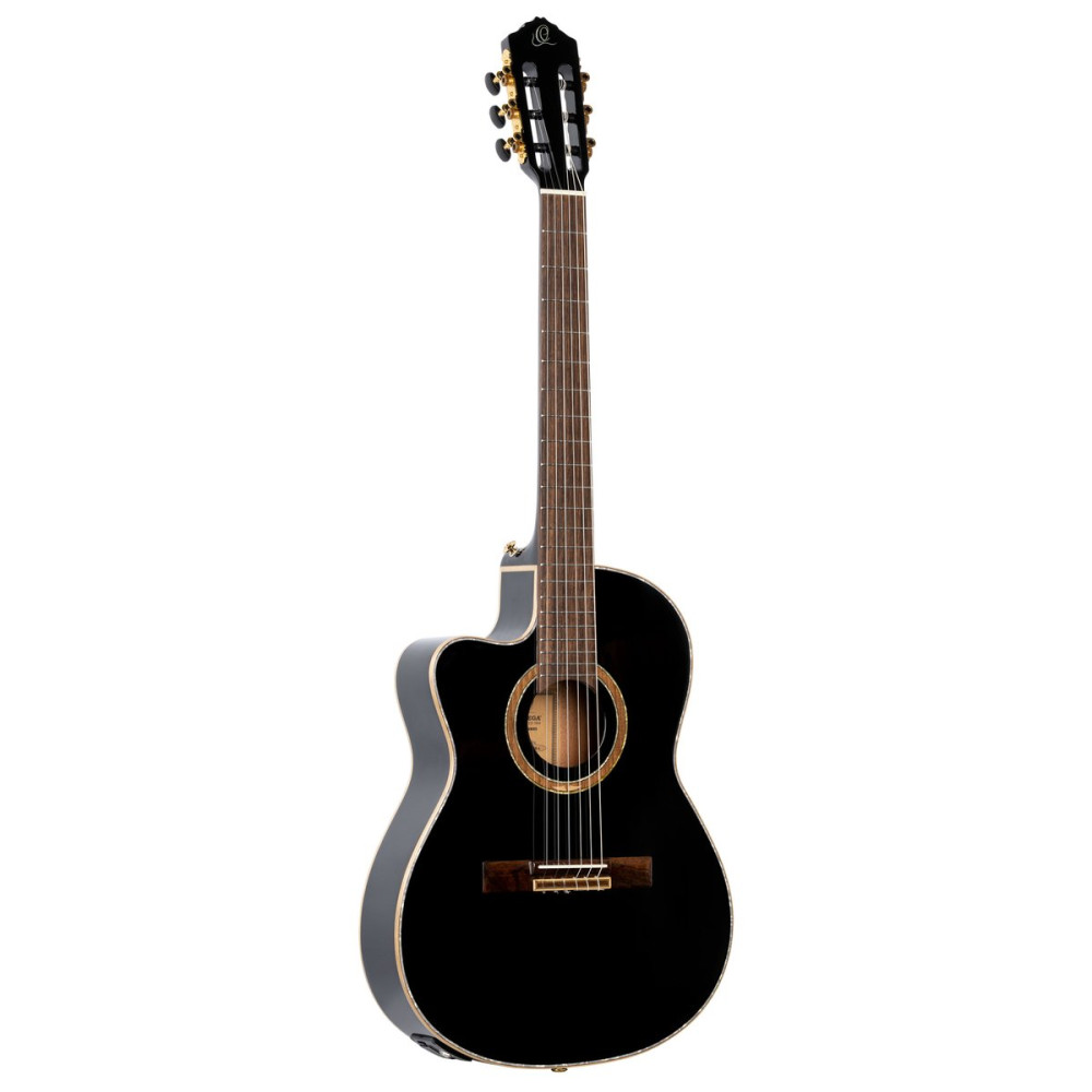 Ortega 1B-RCE138T4BL Performer Series Classical Guitar 4/4 Slim Neck Thinline Body Lefty - Black + Bag
