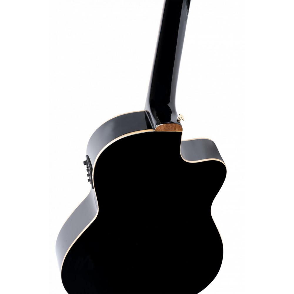 Ortega 1B-RCE138T4BL Performer Series Classical Guitar 4/4 Slim Neck Thinline Body Lefty - Black + Bag
