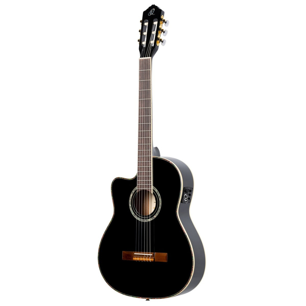 Ortega 1B-RCE145LBK Classical Guitar Family Series Pro 4/4 inclusive Gigbag Thinline Body Slim Neck Lefthand - black