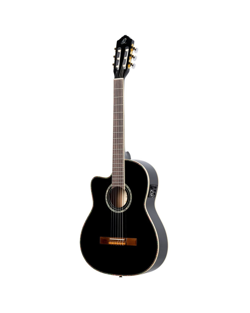 Ortega 1B-RCE145LBK Classical Guitar Family Series Pro 4/4 inclusive Gigbag Thinline Body Slim Neck Lefthand - black