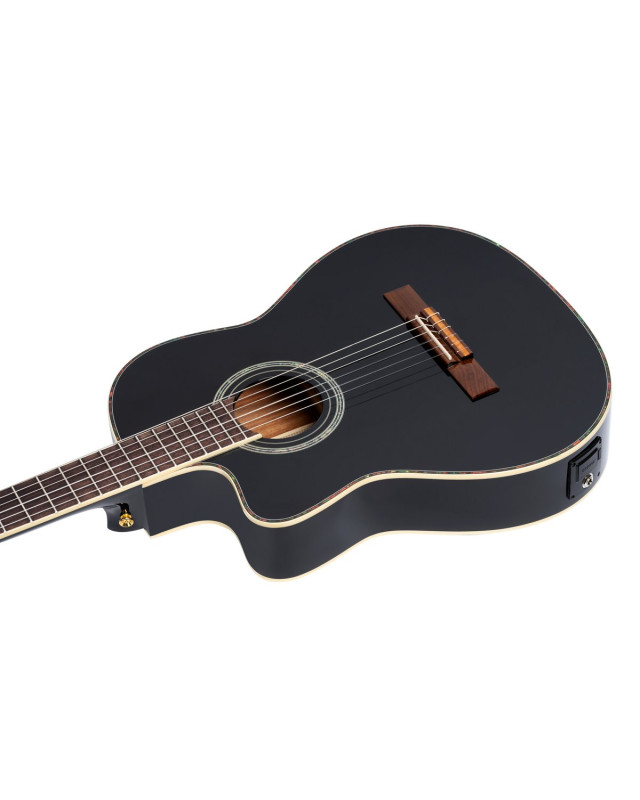 Ortega 1B-RCE145LBK Classical Guitar Family Series Pro 4/4 inclusive Gigbag Thinline Body Slim Neck Lefthand - black