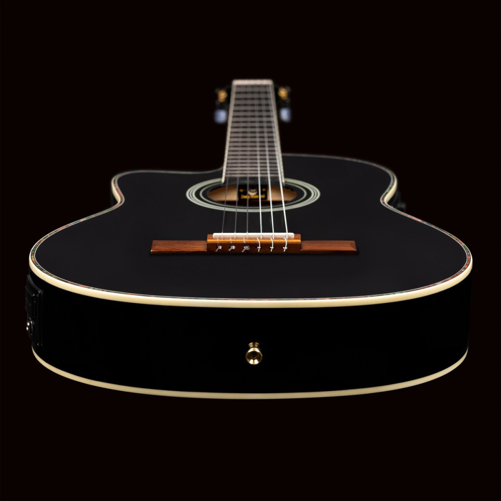 Ortega 1B-RCE145LBK Classical Guitar Family Series Pro 4/4 inclusive Gigbag Thinline Body Slim Neck Lefthand - black