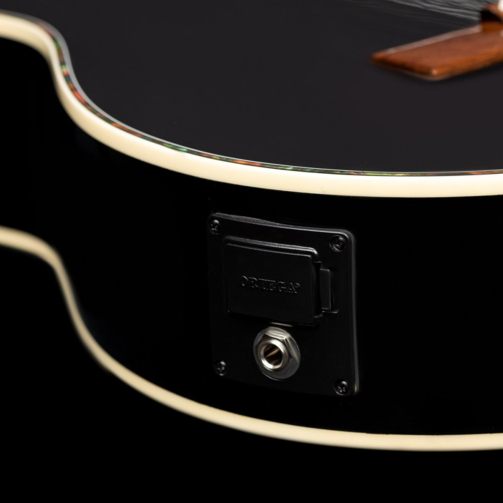 Ortega 1B-RCE145LBK Classical Guitar Family Series Pro 4/4 inclusive Gigbag Thinline Body Slim Neck Lefthand - black