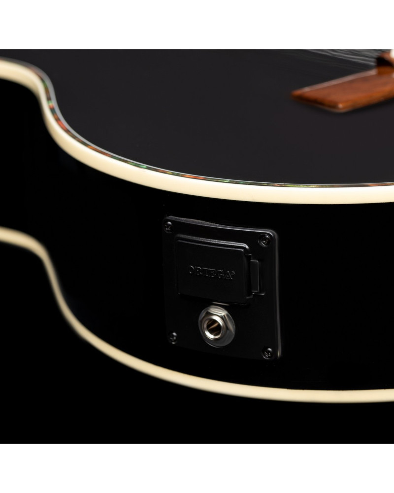 Ortega 1B-RCE145LBK Classical Guitar Family Series Pro 4/4 inclusive Gigbag Thinline Body Slim Neck Lefthand - black