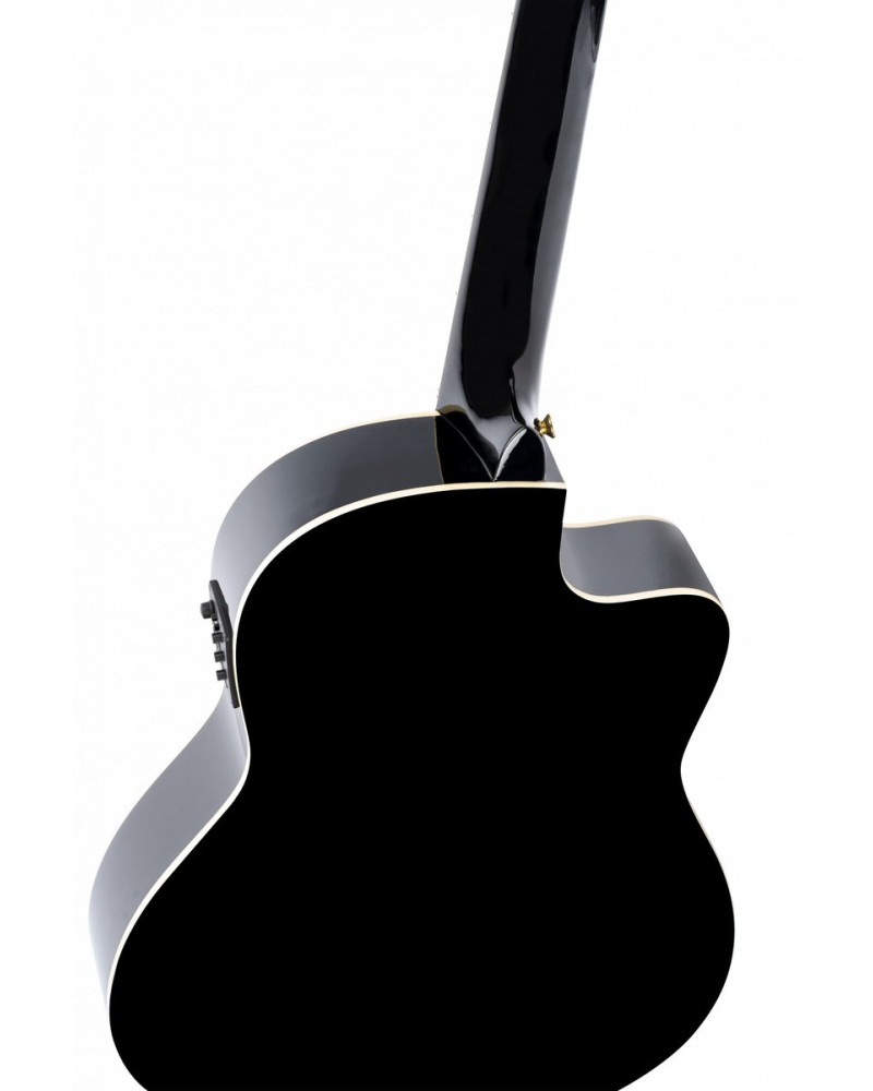 Ortega 1B-RCE145LBK Classical Guitar Family Series Pro 4/4 inclusive Gigbag Thinline Body Slim Neck Lefthand - black