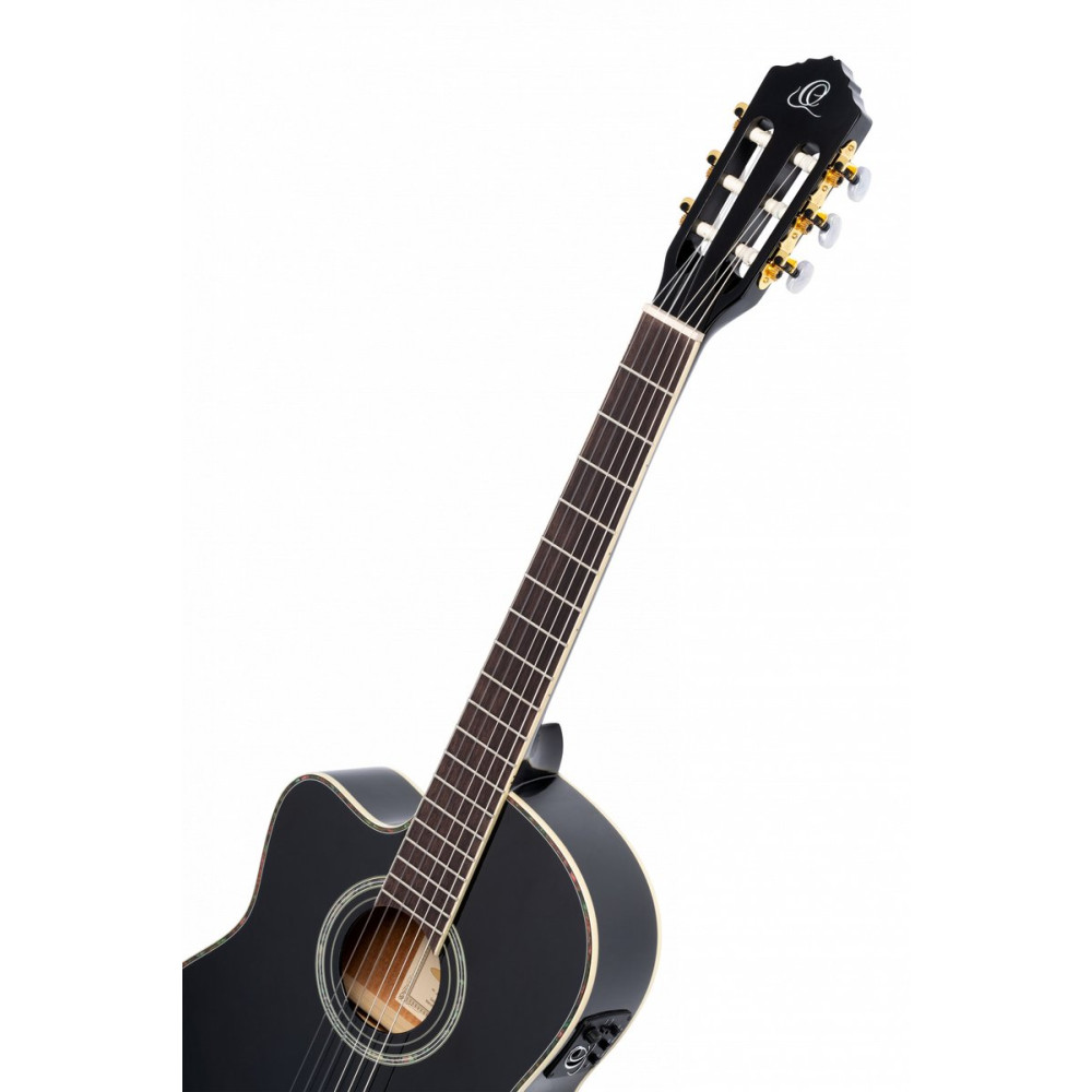 Ortega 1B-RCE145LBK Classical Guitar Family Series Pro 4/4 inclusive Gigbag Thinline Body Slim Neck Lefthand - black