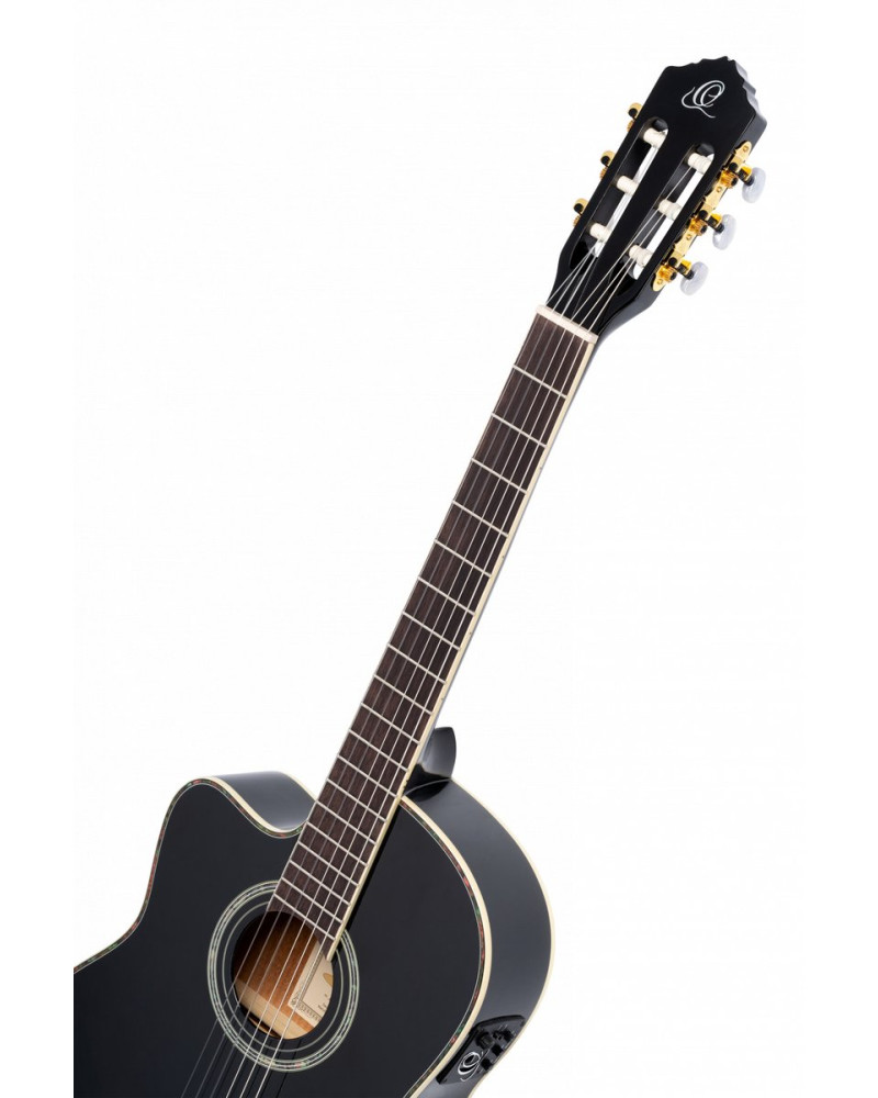 Ortega 1B-RCE145LBK Classical Guitar Family Series Pro 4/4 inclusive Gigbag Thinline Body Slim Neck Lefthand - black