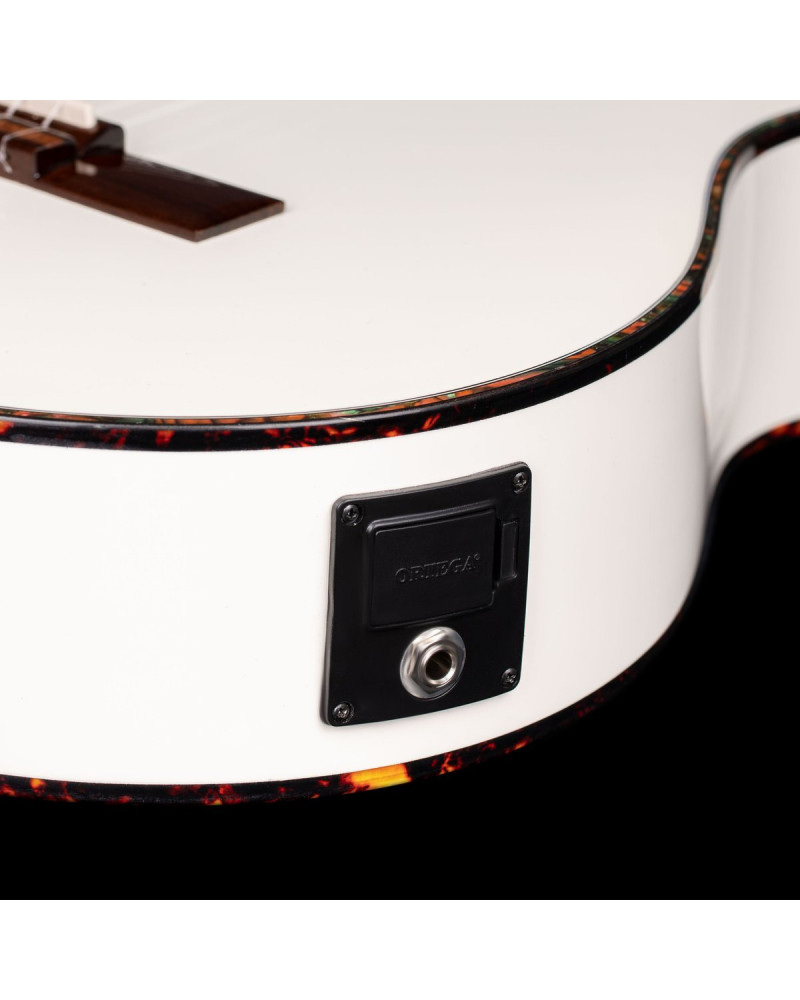 Ortega 1B-RCE145WH Family Series Pro Classical Guitar 4/4 Thinline Body Slim Neck - White + Bag