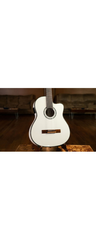 Ortega 1B-RCE145WH Family Series Pro Classical Guitar 4/4 Thinline Body Slim Neck - White + Bag