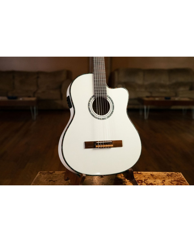 Ortega 1B-RCE145WH Family Series Pro Classical Guitar 4/4 Thinline Body Slim Neck - White + Bag