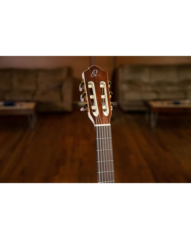 Ortega 1B-RCE145WH Family Series Pro Classical Guitar 4/4 Thinline Body Slim Neck - White + Bag