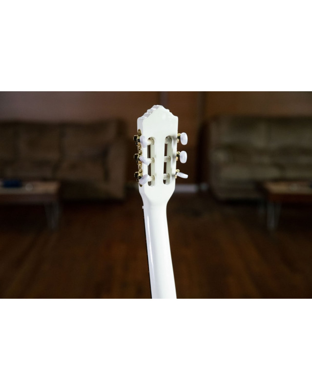 Ortega 1B-RCE145WH Family Series Pro Classical Guitar 4/4 Thinline Body Slim Neck - White + Bag