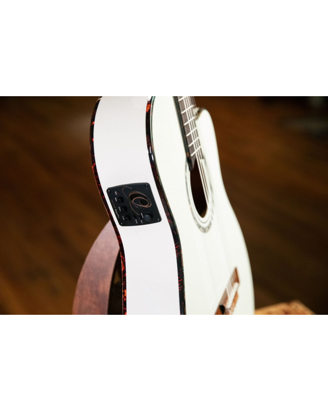 Ortega 1B-RCE145WH Family Series Pro Classical Guitar 4/4 Thinline Body Slim Neck - White + Bag