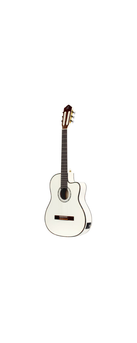 Ortega 1B-RCE145WH Family Series Pro Classical Guitar 4/4 Thinline Body Slim Neck - White + Bag
