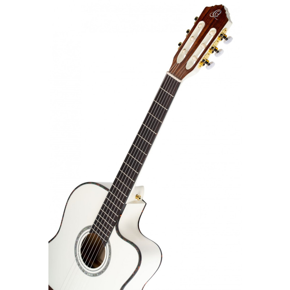 Ortega 1B-RCE145WH Family Series Pro Classical Guitar 4/4 Thinline Body Slim Neck - White + Bag