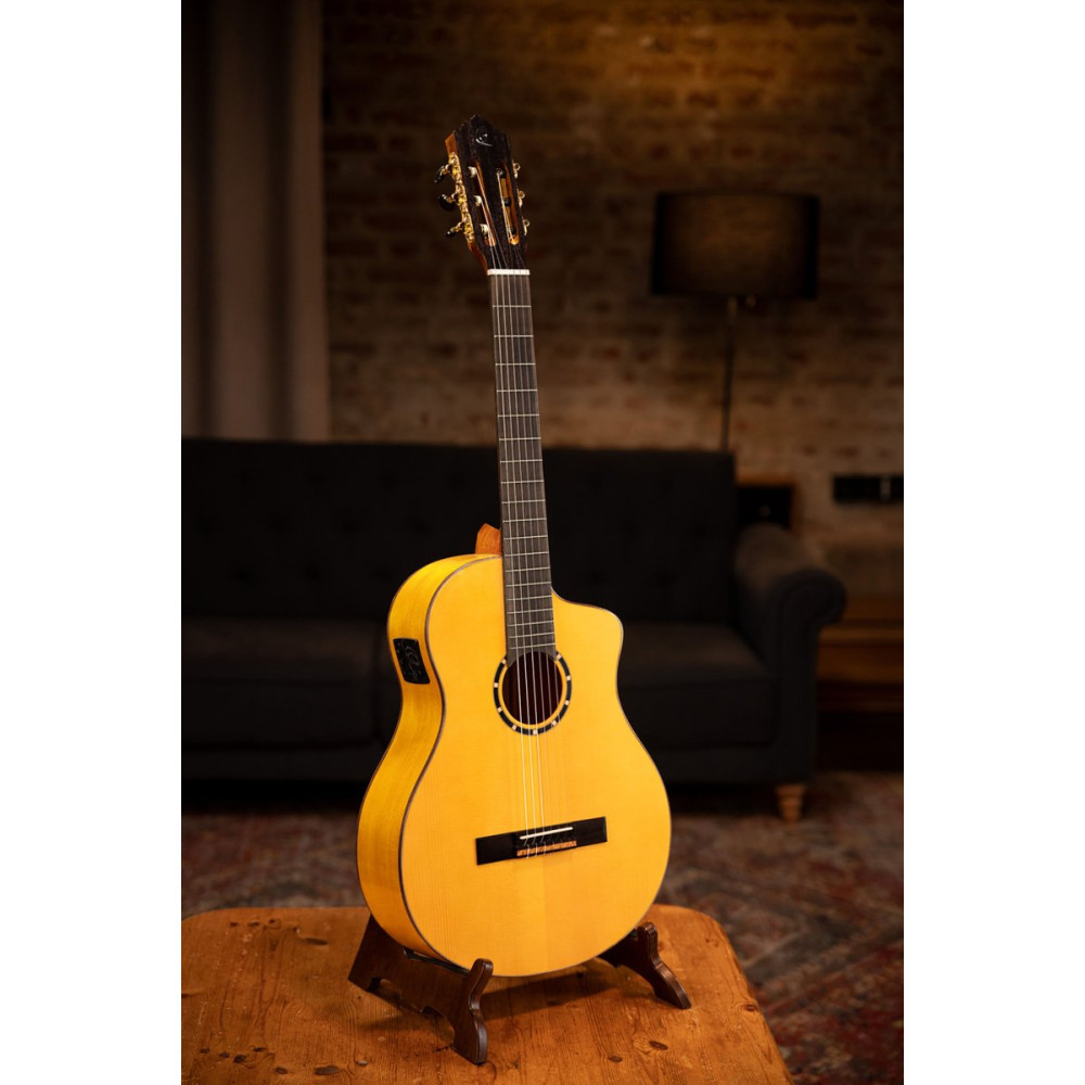Ortega 1B-RCE170F Family Series Pro 4/4 Acoustic Guitar 6 String - Solid Spruce / Cypress Gloss Stain Yellow + Gig Bag