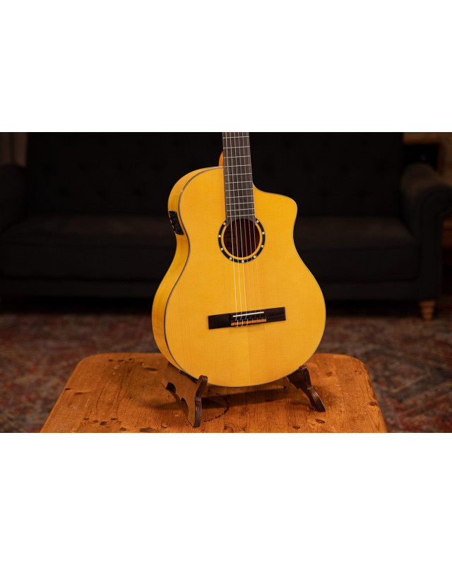 Ortega 1B-RCE170F Family Series Pro 4/4 Acoustic Guitar 6 String - Solid Spruce / Cypress Gloss Stain Yellow + Gig Bag