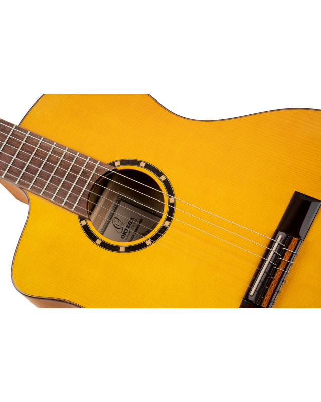 Ortega 1B-RCE170F-L Family Series Pro 4/4 Acoustic Guitar 6 String Lefty - Solid Spruce / Cypress Gloss Stain Yellow + G
