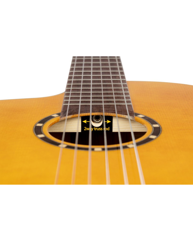 Ortega 1B-RCE170F-L Family Series Pro 4/4 Acoustic Guitar 6 String Lefty - Solid Spruce / Cypress Gloss Stain Yellow + G