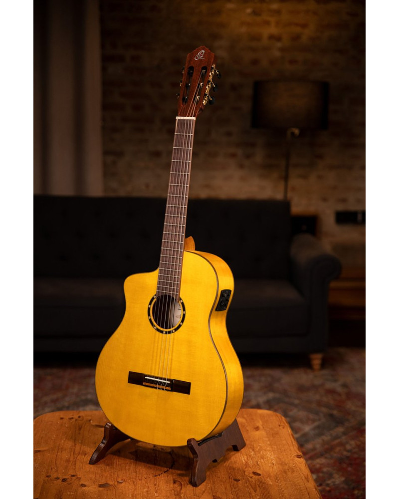 Ortega 1B-RCE170F-L Family Series Pro 4/4 Acoustic Guitar 6 String Lefty - Solid Spruce / Cypress Gloss Stain Yellow + G