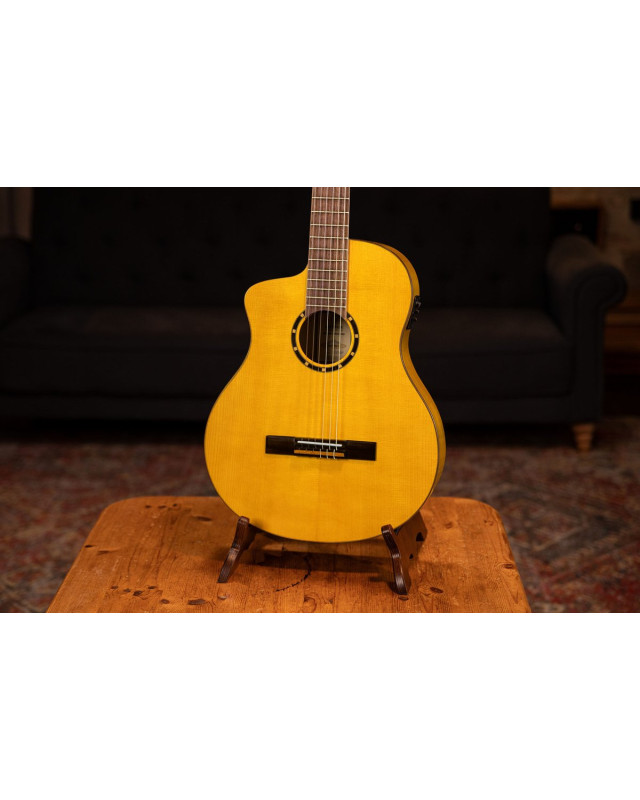 Ortega 1B-RCE170F-L Family Series Pro 4/4 Acoustic Guitar 6 String Lefty - Solid Spruce / Cypress Gloss Stain Yellow + G