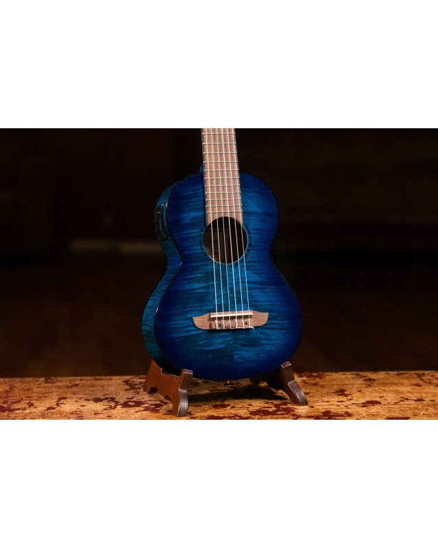 Ortega 1B-RGLE18BLF Mini Travel Series 1/8 Guitar 6 String - Flamed Mahogany Faded Blue + Bag