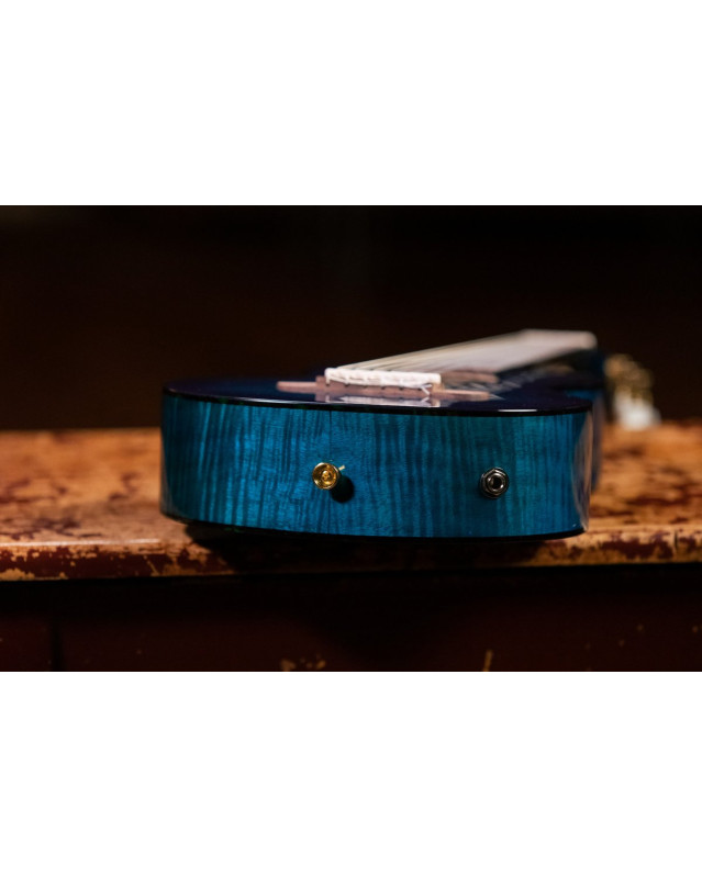 Ortega 1B-RGLE18BLF Mini Travel Series 1/8 Guitar 6 String - Flamed Mahogany Faded Blue + Bag